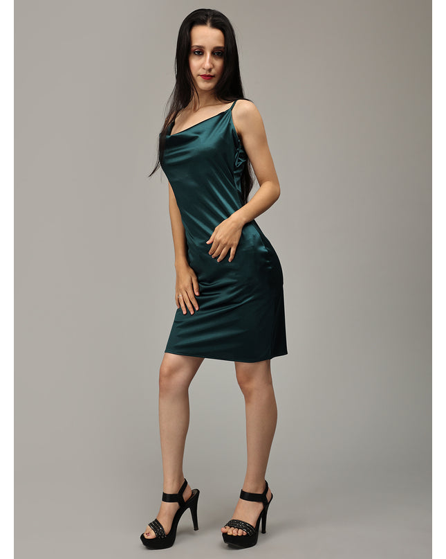 Online Exclusive: Green Satin Cowl Neck Dress Available Now!