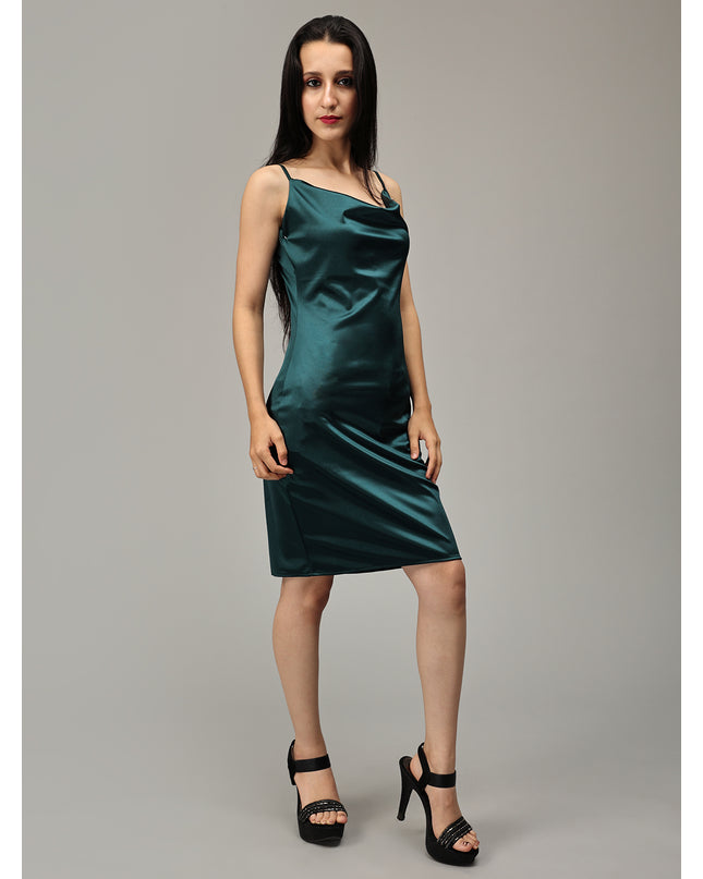 Buy Green Satin Cowl Neck Dress online