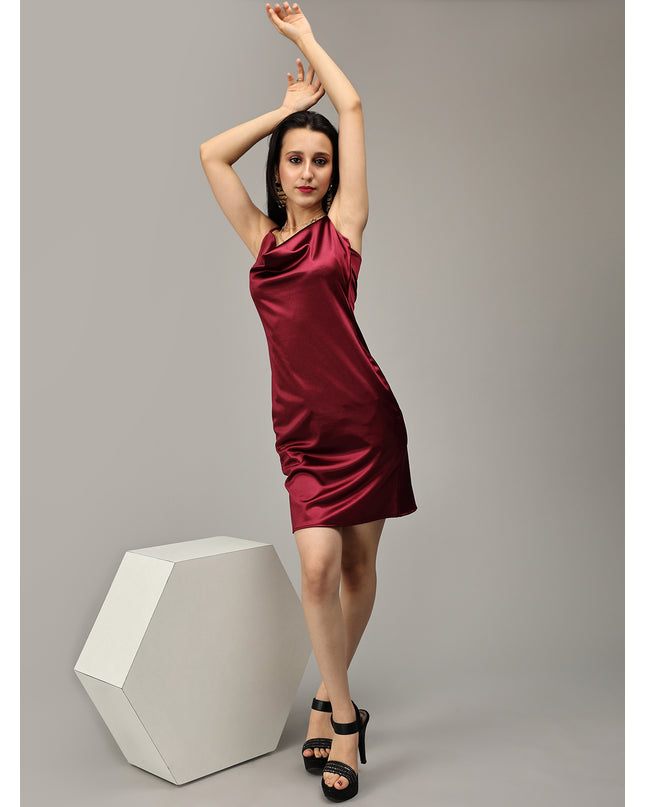 Shop Maroon Satin Cowl Neck Dress online