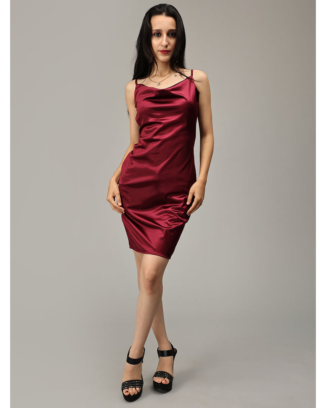 Buy Maroon Satin Cowl Neck Dress online