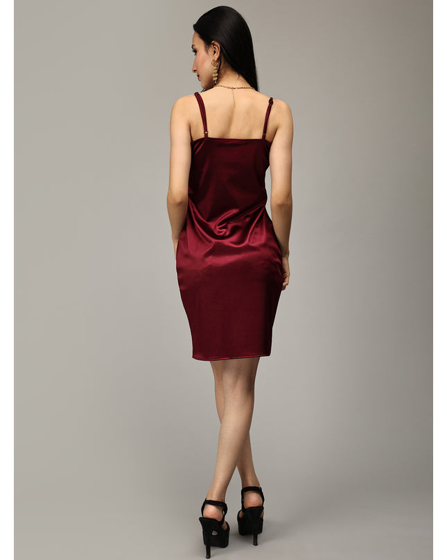 Online Exclusive: Get Your Maroon Satin Cowl Neck Dress Now!