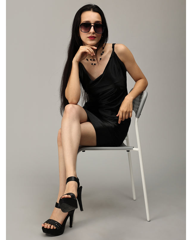 Shop Black Satin Cowl Neck Dress online