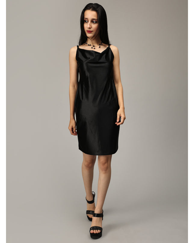 Elegant Black Satin Cowl Neck Dress: Online Shopping