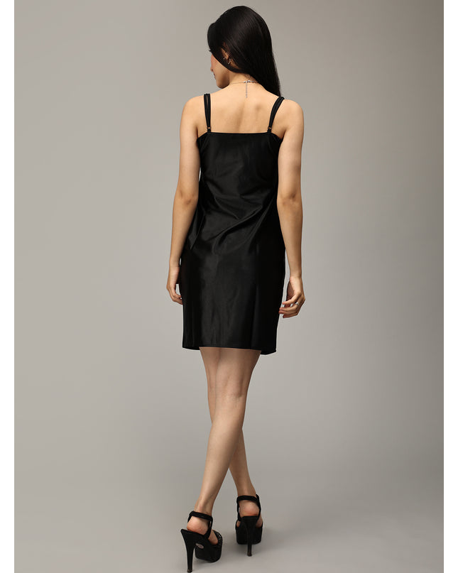 Online Exclusive: Black Satin Cowl Neck Dress