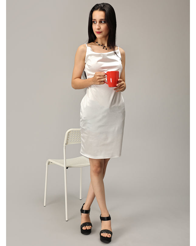 Buy White Satin Cowl Neck Dress online