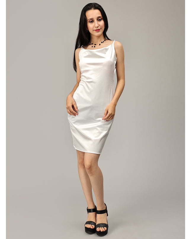Shop White Satin Cowl Neck Dress online