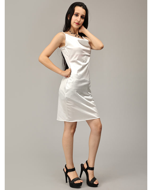 Sleek White Satin Cowl Neck Dress - Purchase Online