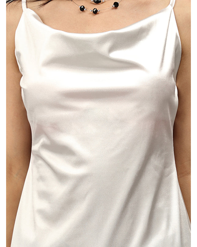 Chic White Satin Cowl Neck Dress - Shop Online