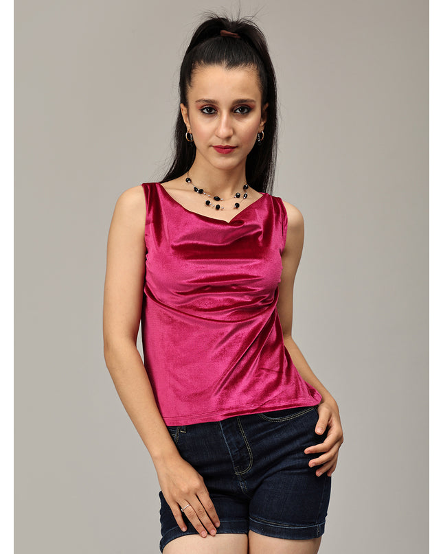 Buy Pink Velvet Cowl Neck Top Online