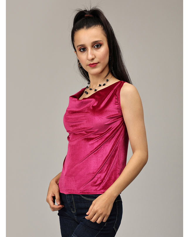 Shop Pink Velvet Cowl Neck Top online