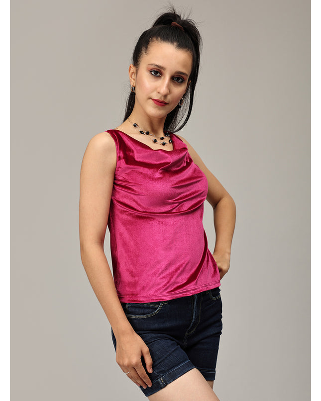 Purchase Pink Velvet Cowl Neck Top Online