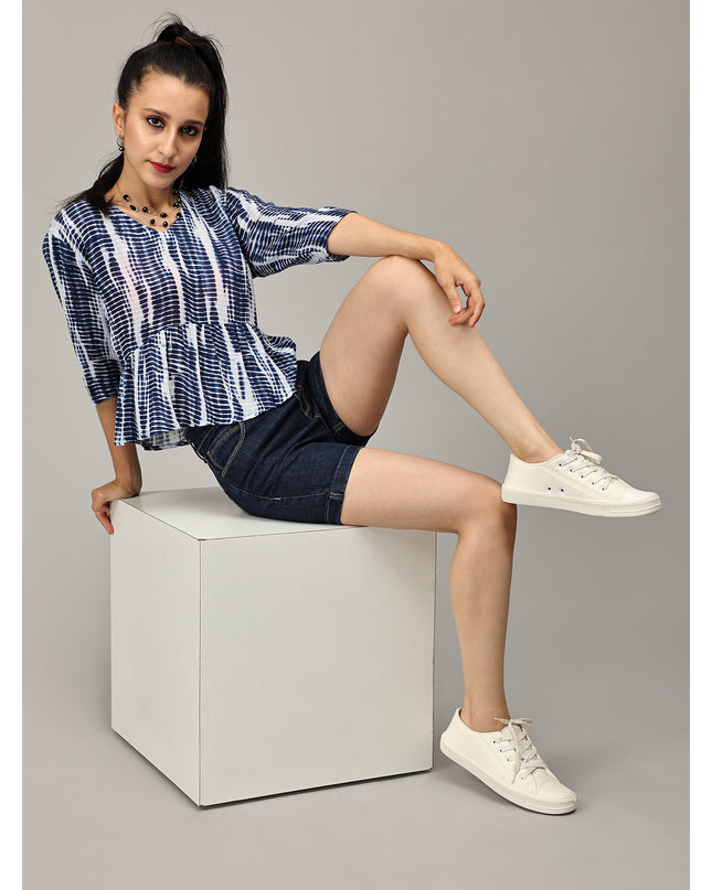 Shop White & Blue Viscose Top online