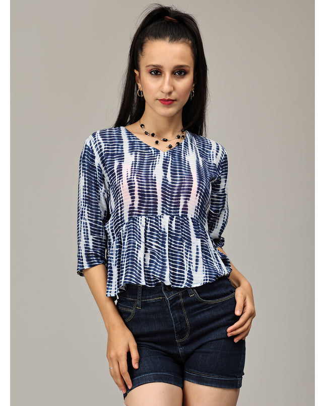 Buy White & Blue Viscose Top Online
