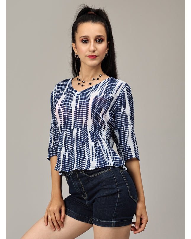 Purchase White & Blue Viscose Top Online