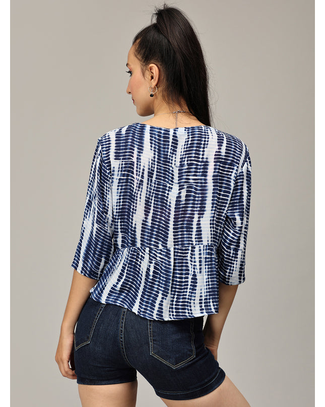 Get White & Blue Viscose Top Online