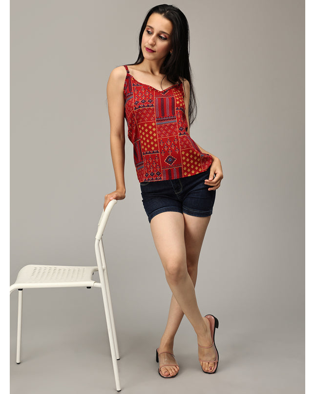 Shop Red Crushed Spaghetti Top  online