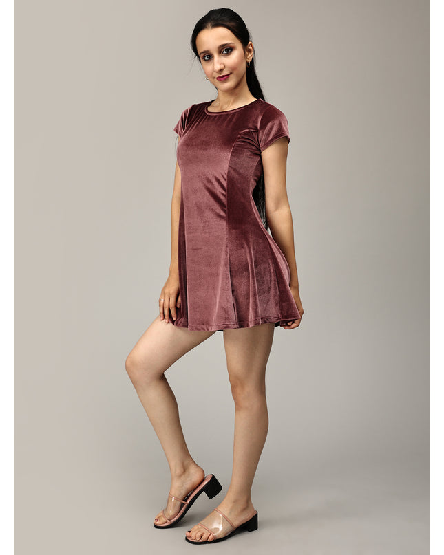 Online Exclusive: Get Your Muted Pink Velvet Skater Dress Now!