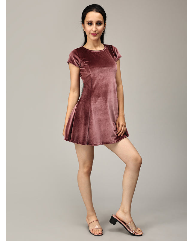 Buy Muted Pink Velvet Skater Dress online