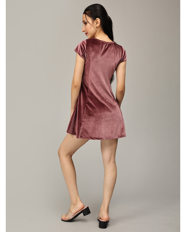 Unleash Your Charm: Buy Muted Pink Velvet Skater Dress Online