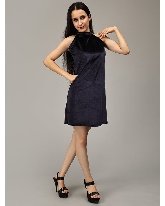 Navy Velvet Halter Dress: Elegant Fashion Choice Online