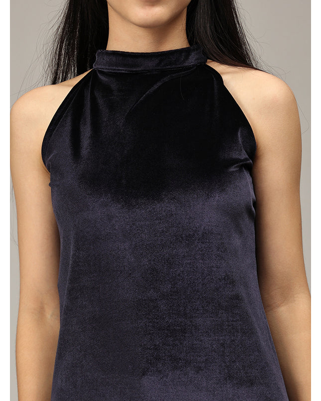 Shop Navy Short Halter Neck Velvet Dress online