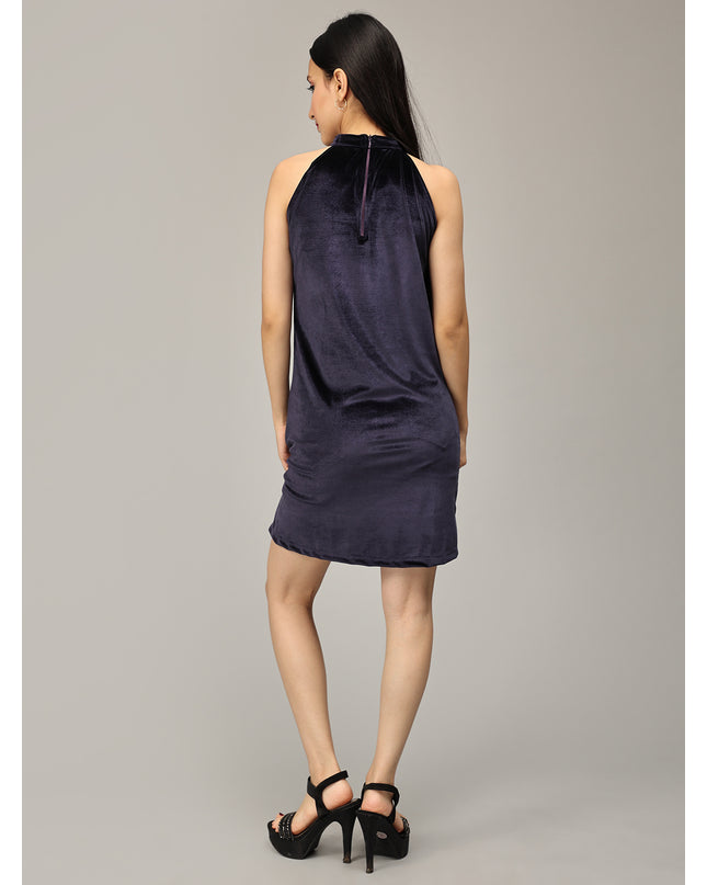 Online Shopping: Navy Short Halter Dress in Velvet
