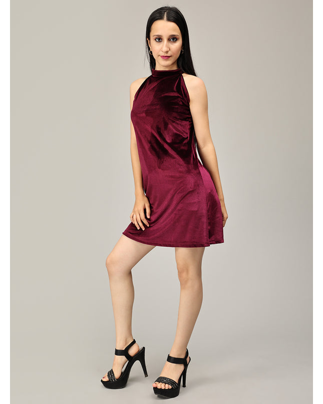Rock the Wine Velvet: Halter Neck Dress Online