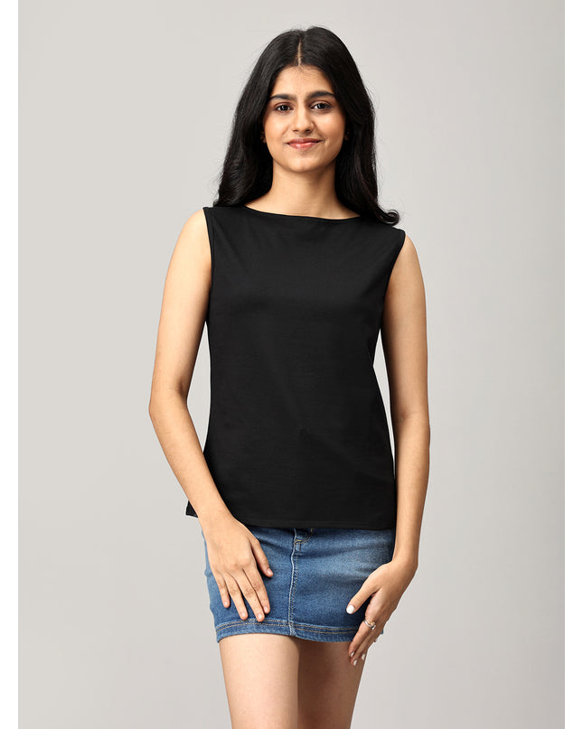 Black Knit Boat Neck Top