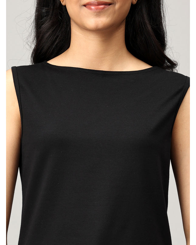 Black Knit Boat Neck Top