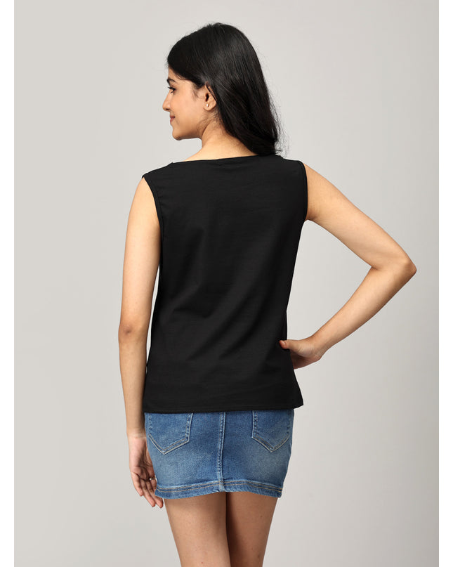Black Knit Boat Neck Top