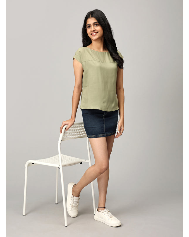 Green Boat Neck Top
