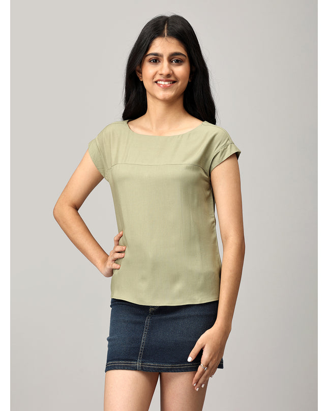 Green Boat Neck Top
