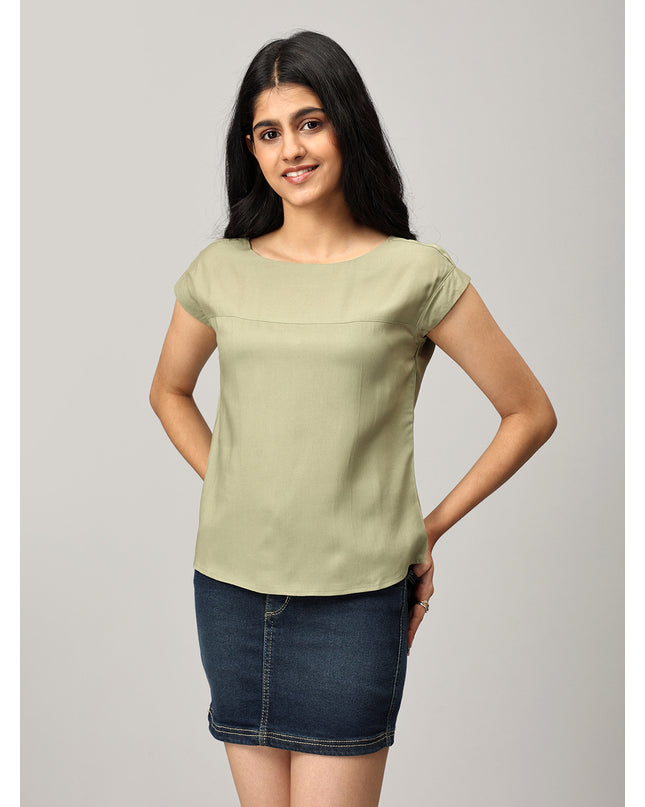 Green Boat Neck Top