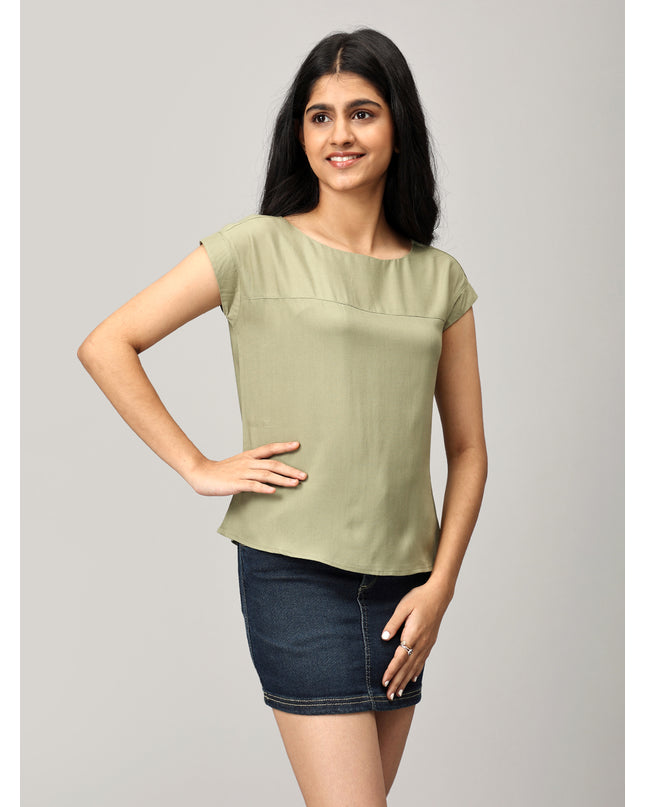 Green Boat Neck Top