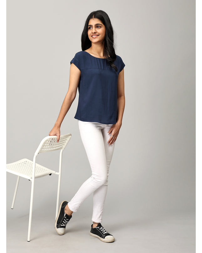 Blue Boat Neck Top