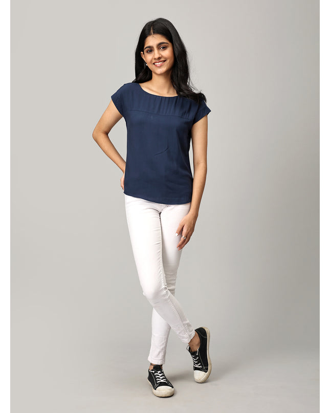 Blue Boat Neck Top