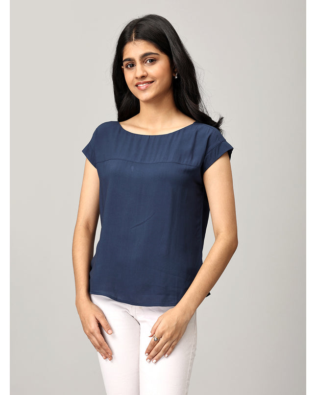 Blue Boat Neck Top