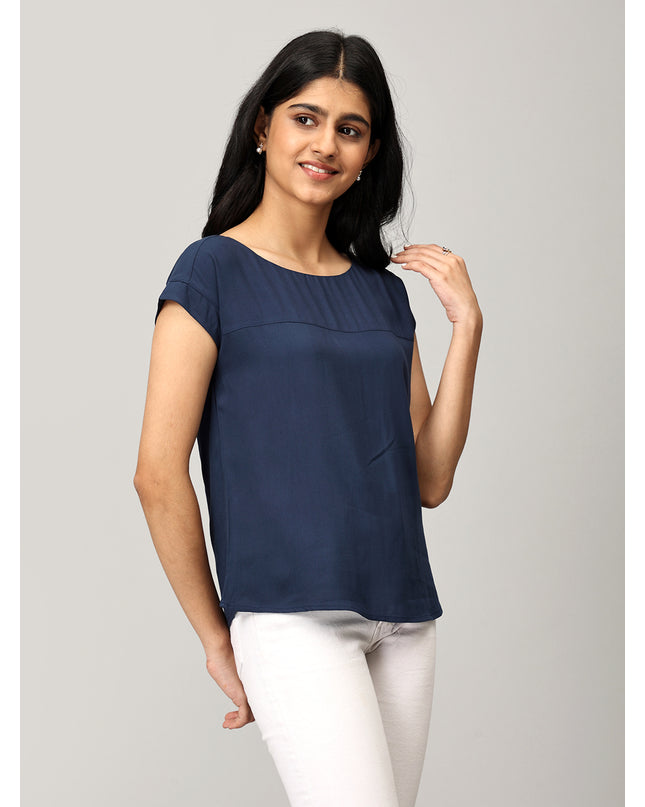Blue Boat Neck Top