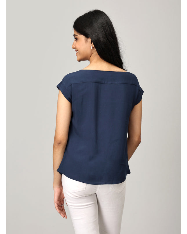 Blue Boat Neck Top