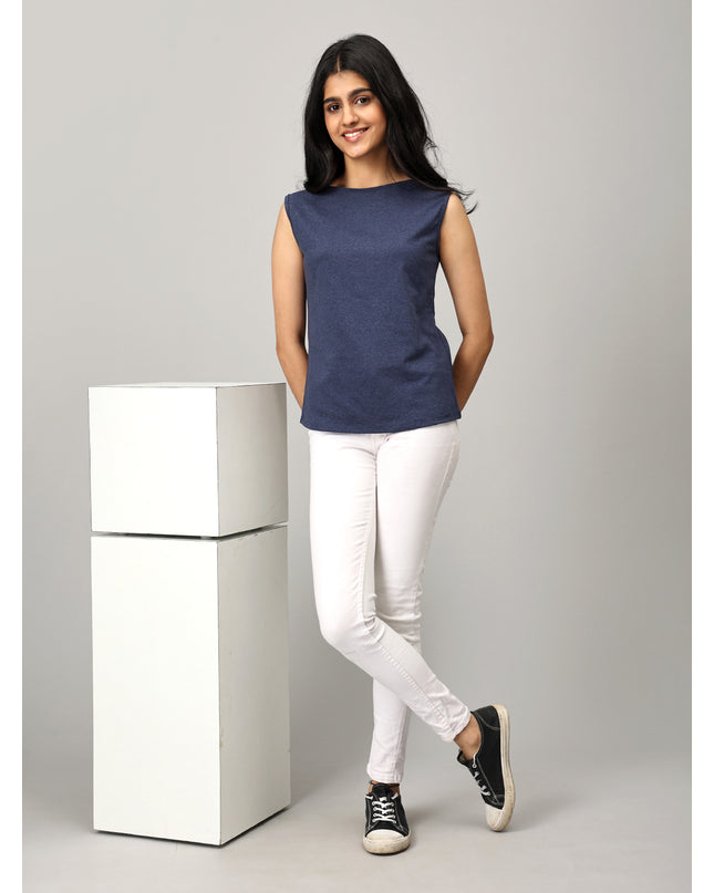 Navy Knit Boat Neck Top