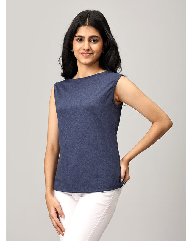 Navy Knit Boat Neck Top