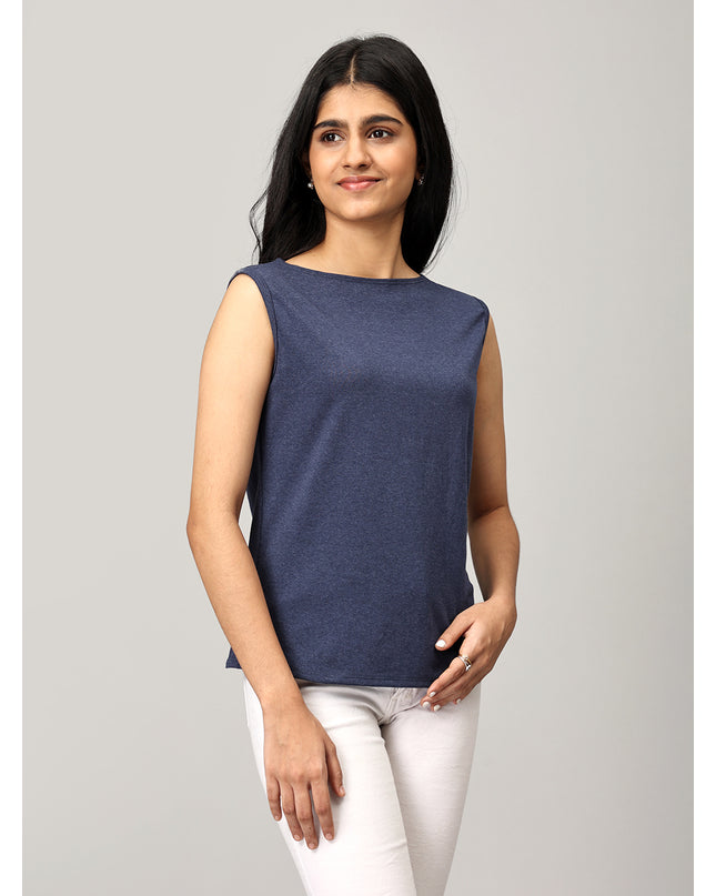 Navy Knit Boat Neck Top