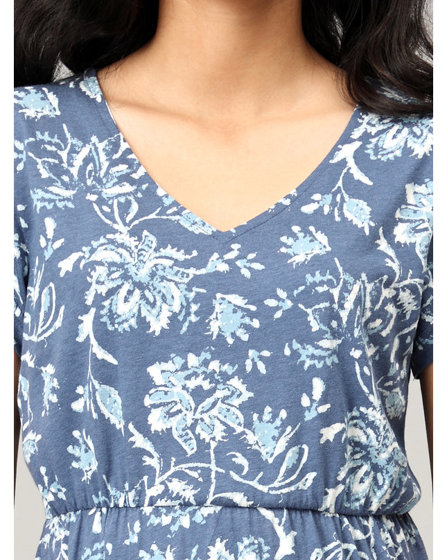 Blue A Line Printed Dress