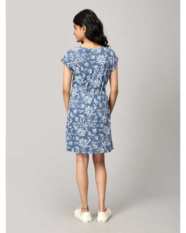 Blue A Line Printed Dress