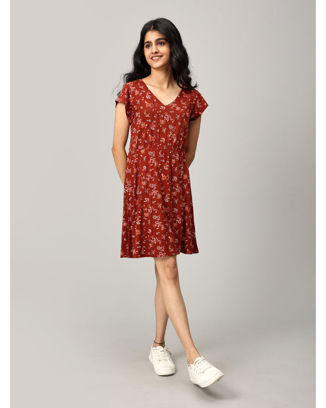 Maroon A Line Printed Dress