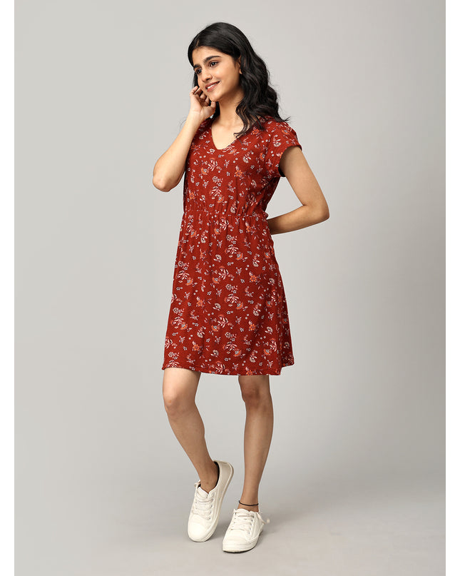 Maroon A Line Printed Dress