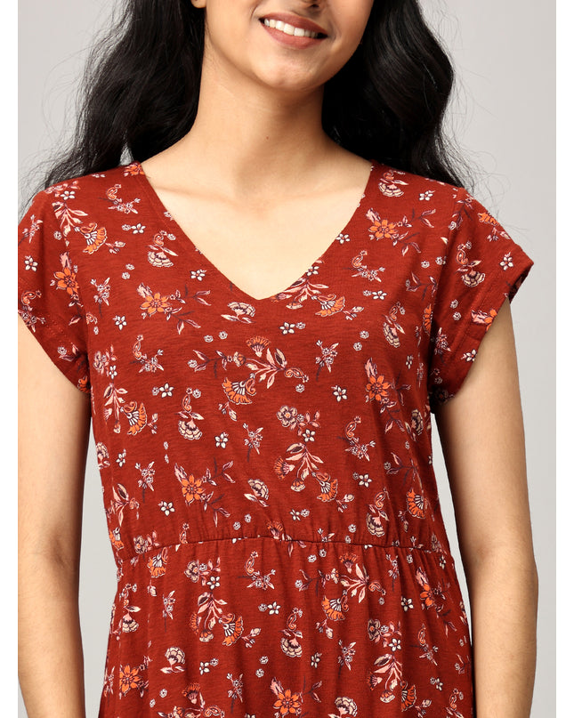 Maroon A Line Printed Dress