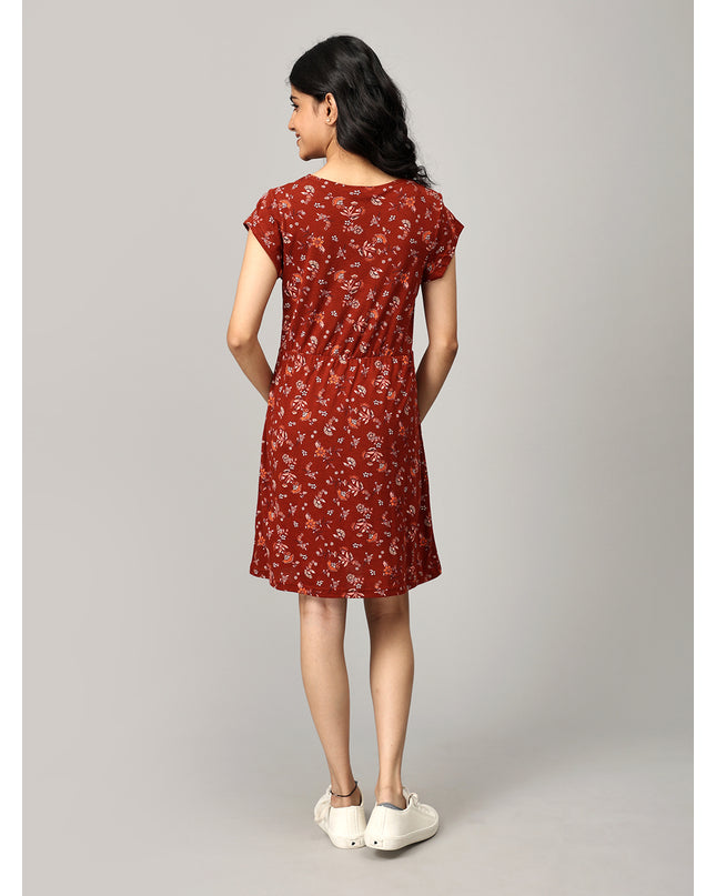 Maroon A Line Printed Dress
