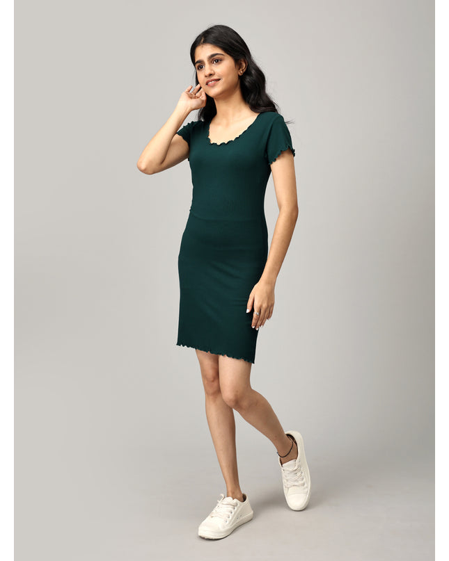 Teal Ribbed Bodycon Dress