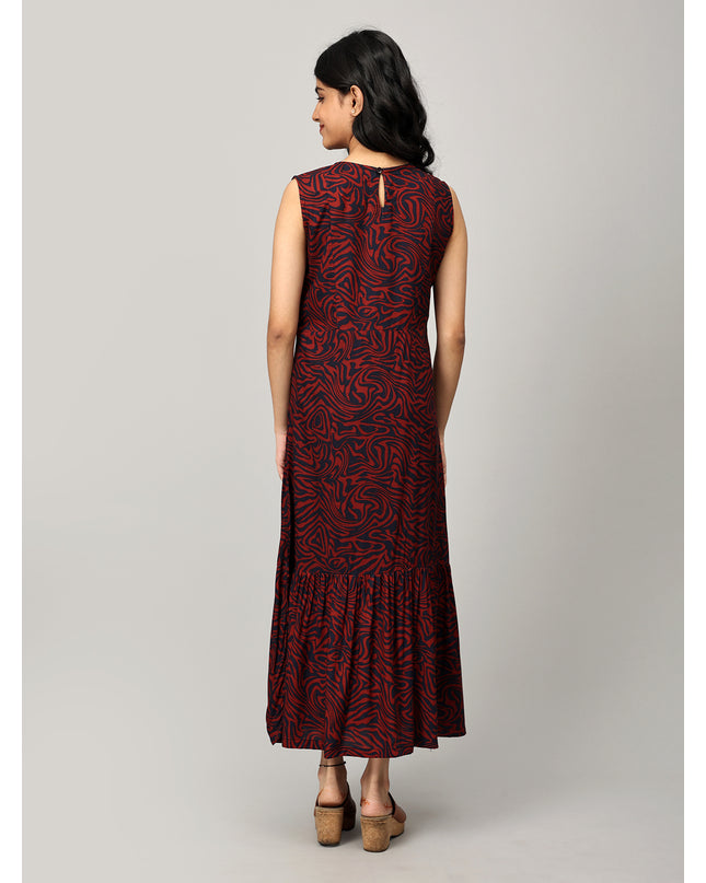 Navy Long Printed Dress